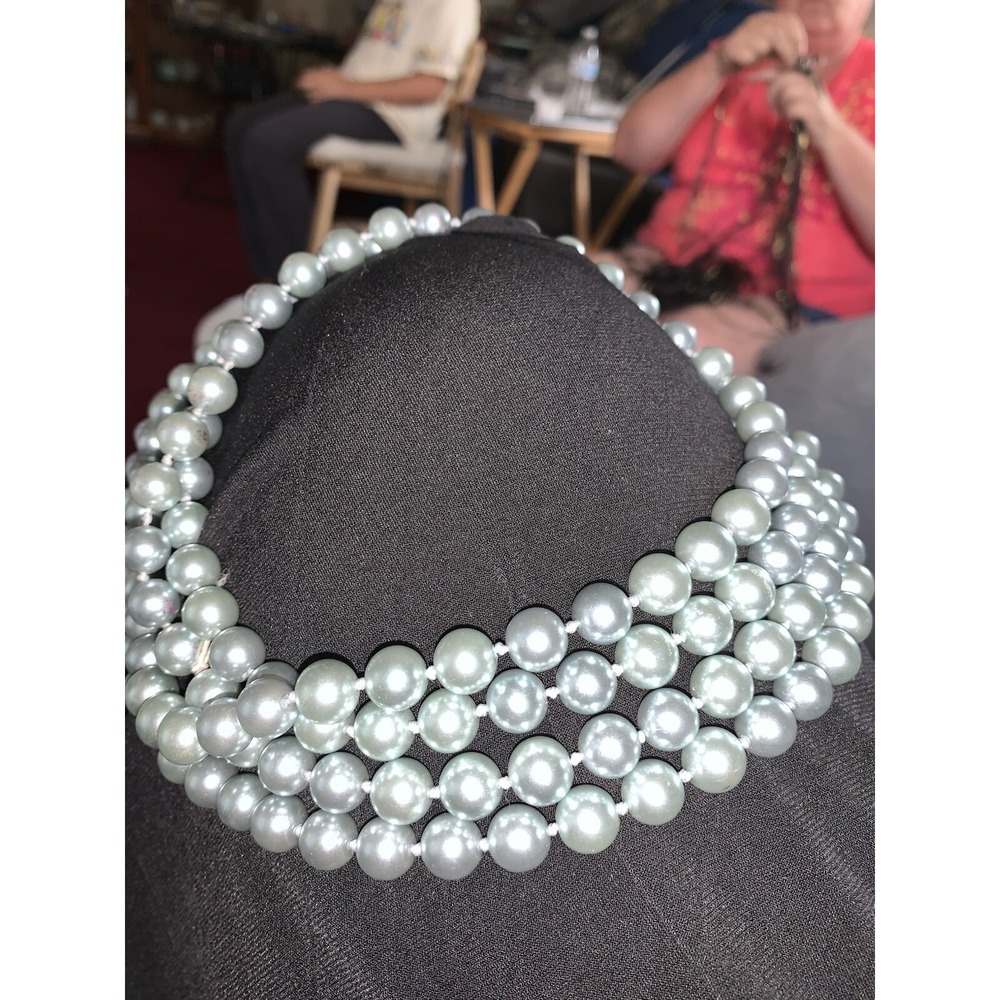 1950's Glass Pearl 52+ Inch Blue Necklace